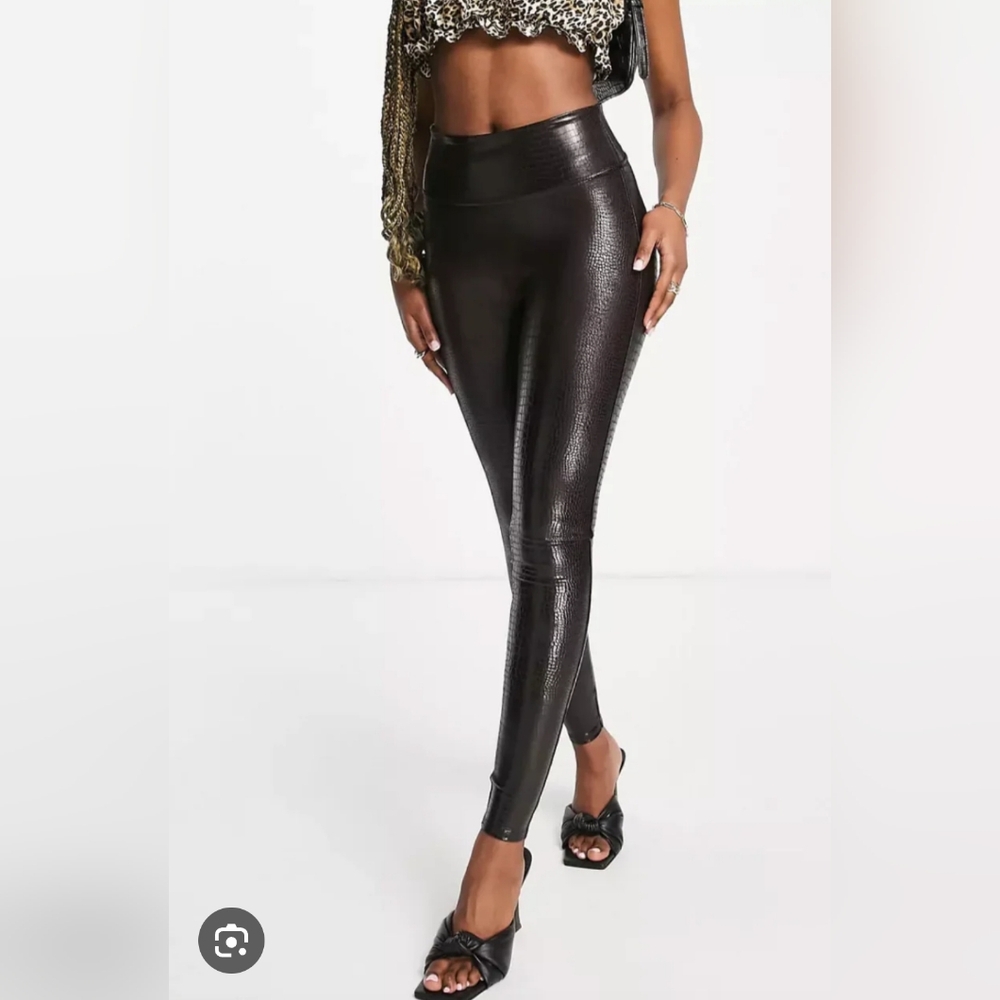 SPANX Dark Brown Faux Leather‎ Croc Pattern High Waisted Leggings